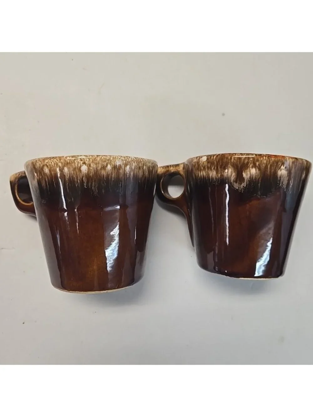 Set Of 2 Vintage Hull Pottery Brown Drip Glaze Coffee Mugs Oven Proof USA Cups